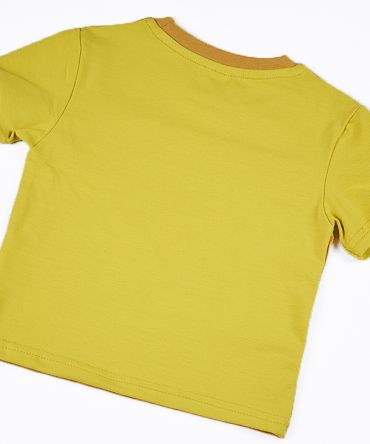 Camiseta infantil Ocre, de manga corta, hecha en punto de algodón con delantero color ocre y mangas y trasero color curry.