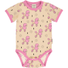 Body estampado de algodón orgánico, de manga corta, con bonito estampado de caniches sobre fondo rosa y vivos a contraste en color fucsia.